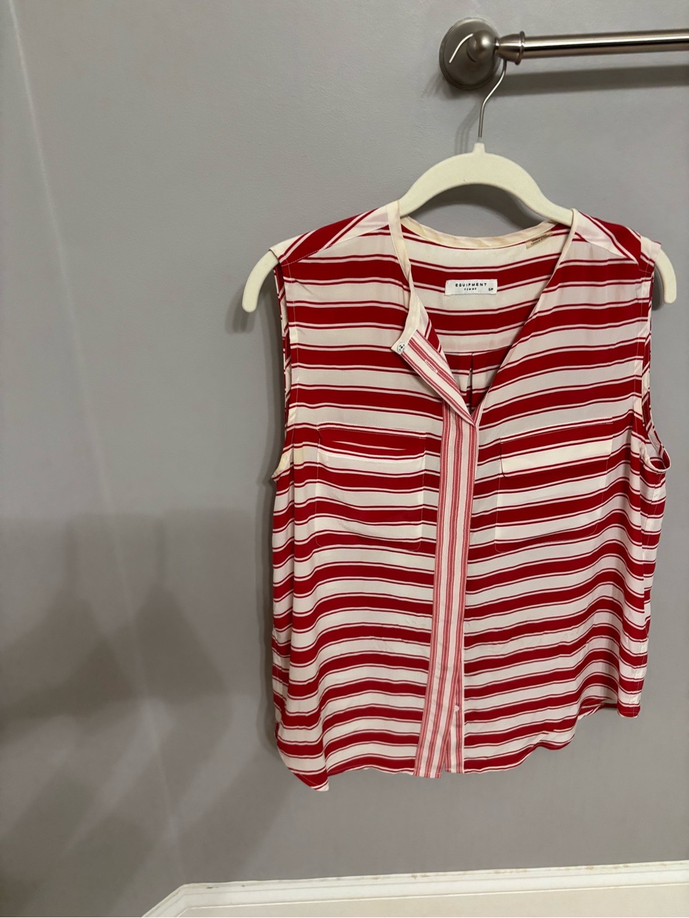 Striped Red and White Sleeveless Blouse